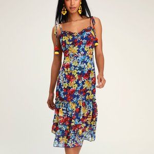 Lulus Sera Sera Floral Tie-Strap Midi Dress